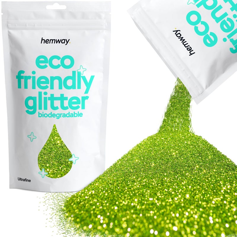 Hemway Eco Friendly Biodegradable Glitter 100g / 3.5oz Bio Cosmetic Safe Sparkle Vegan for Face, Eyeshadow, Body, Hair, Nail and Festival Makeup, Craft - Ultrafine (1/128" 0.008" 0.2mm) - Lime Green - Image 1